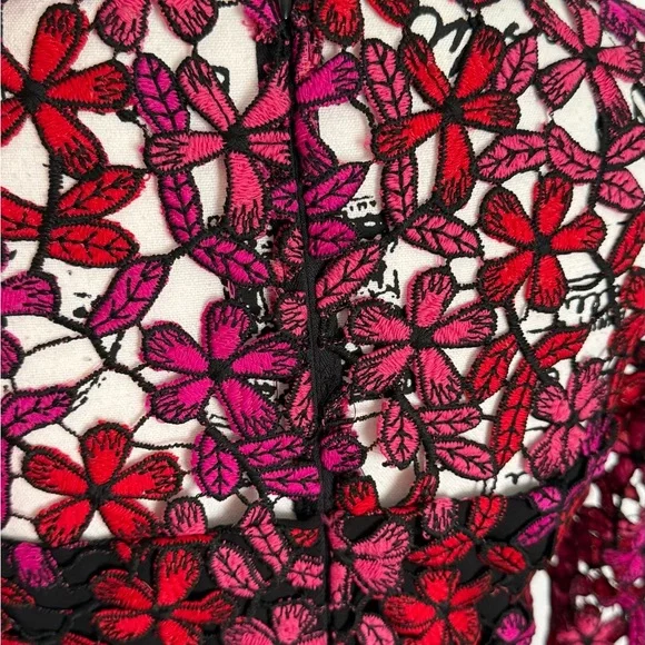 Shoshanna Dyer Dress in Fuchsia Textured Floral Cut Out Size 4 - Picture 8 of 9
